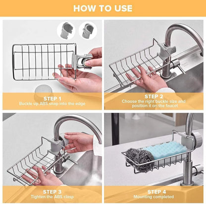 2 Pcs Kitchen Sink Organizer Shelf with 3 Non-Scratch Dish Wash Cloths