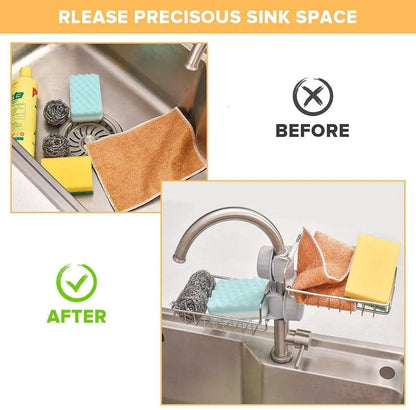2 Pcs Kitchen Sink Organizer Shelf with 3 Non-Scratch Dish Wash Cloths