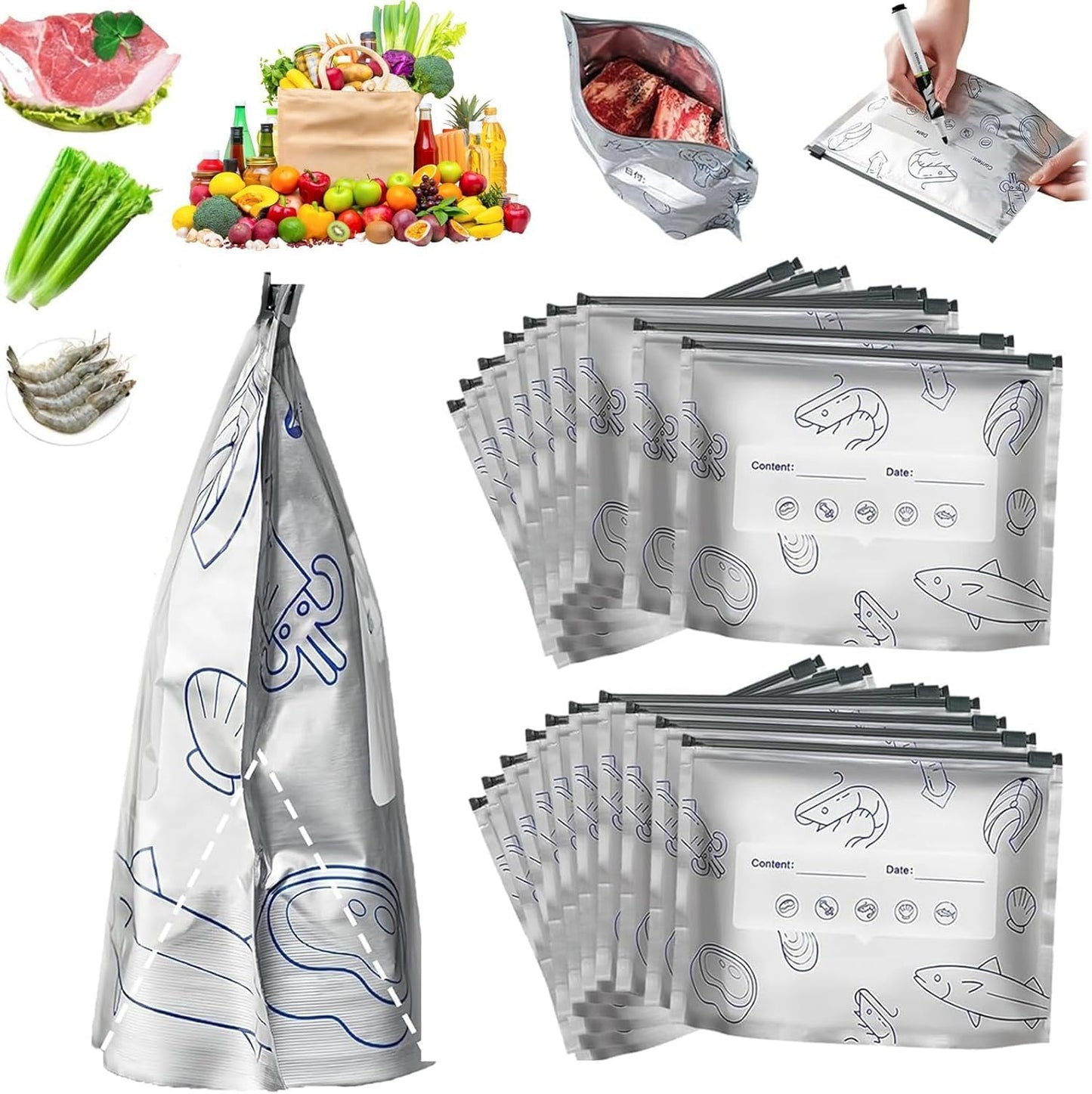 Pack of 10 Reusable Aluminum Foil Storage Bags