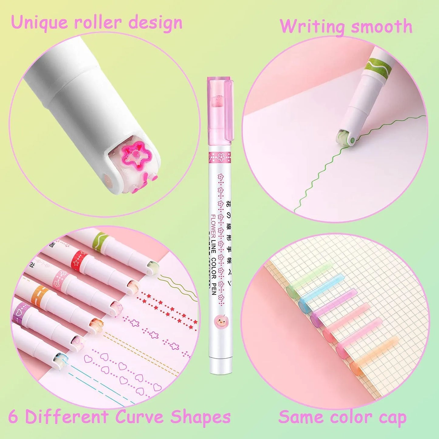 Curved Roller Highlighter Pens for Notes