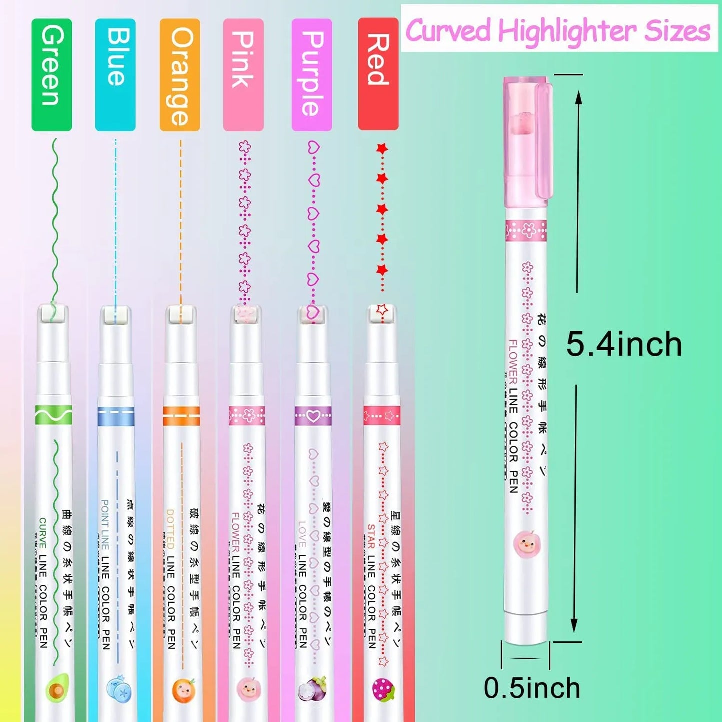 Curved Roller Highlighter Pens for Notes