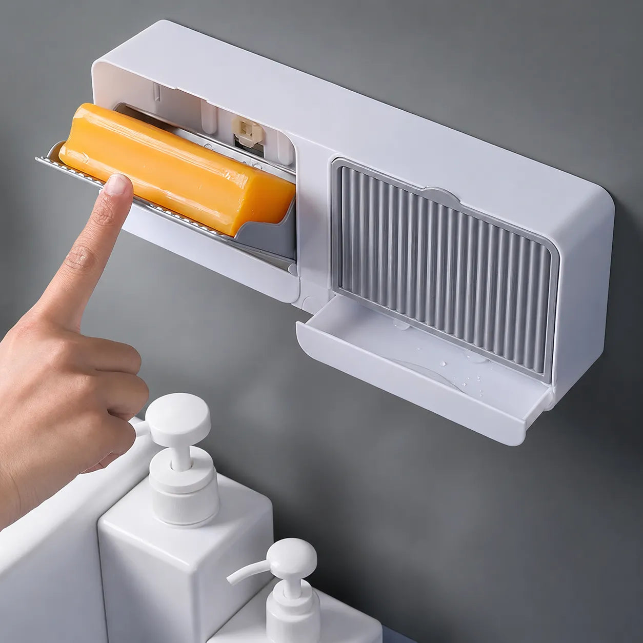 Wall Mounted Soap Holder with Double Lid Grid