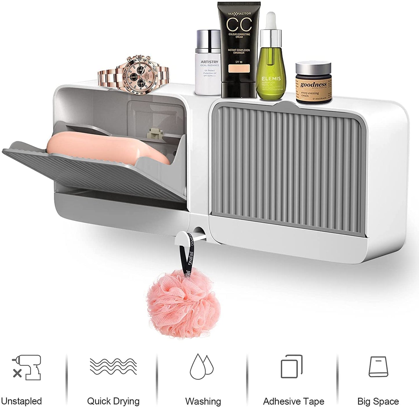 Wall Mounted Soap Holder with Double Lid Grid