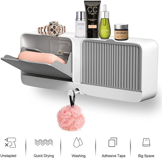 Wall Mounted Soap Holder with Double Lid Grid