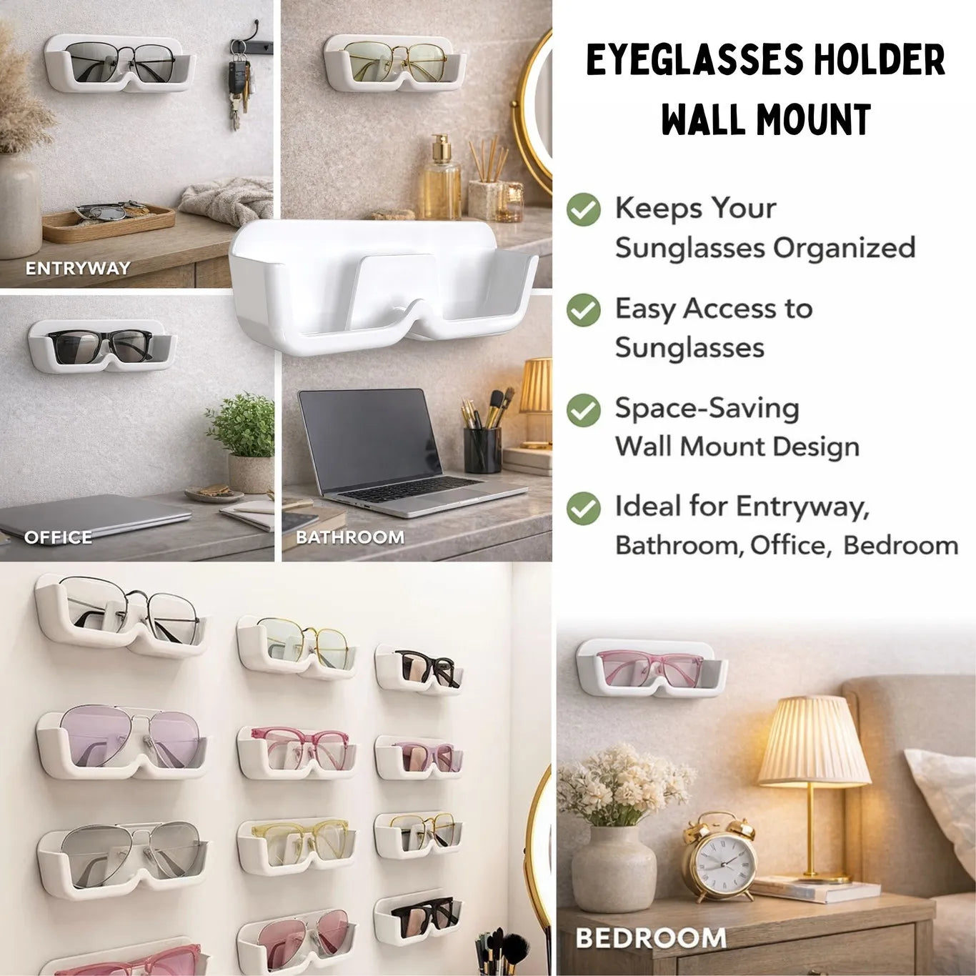 2 Pcs Wall Mount Sunglasses Organizer