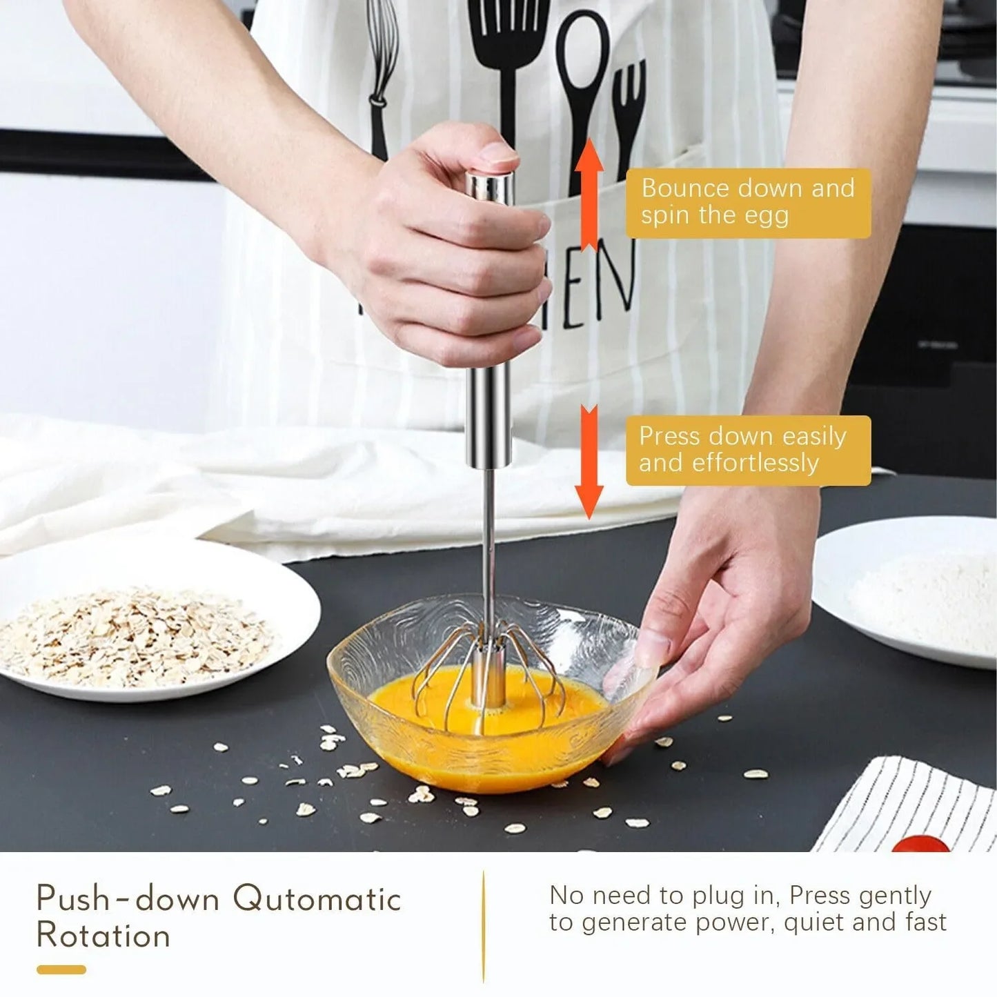 Stainless Steel Push Whisk Beater Egg & Milk Frother