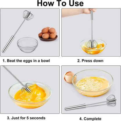 Stainless Steel Push Whisk Beater Egg & Milk Frother