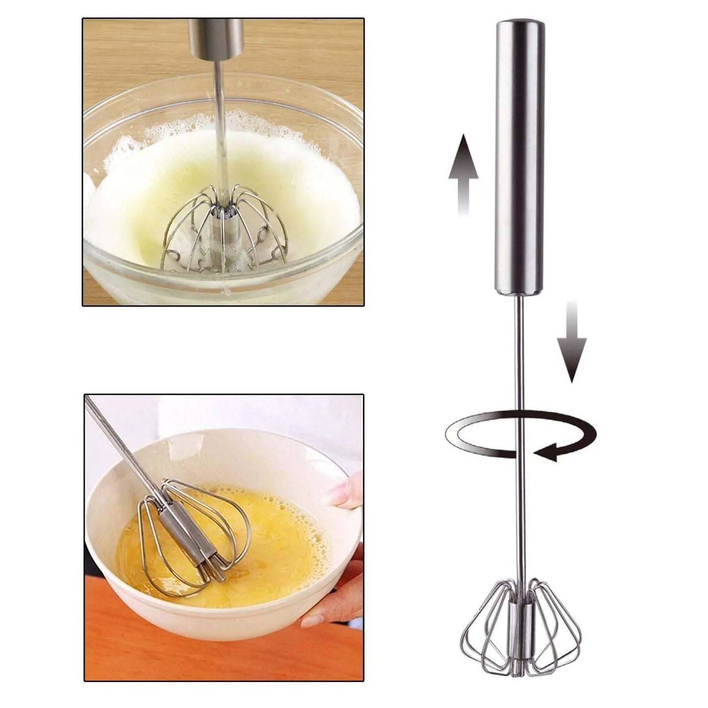 Stainless Steel Push Whisk Beater Egg & Milk Frother