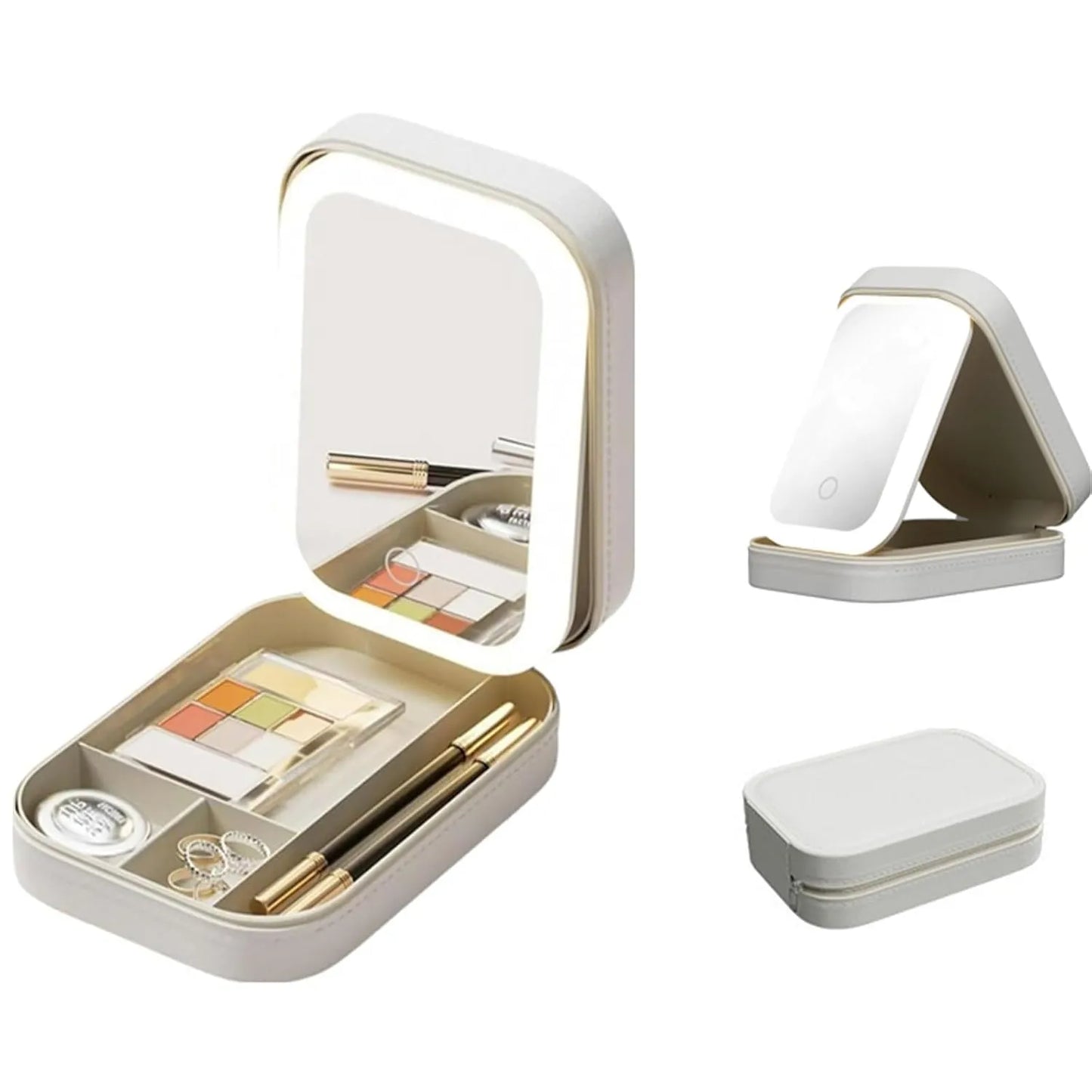 USB Rechargeable Travel Cosmetic Organizer with LED Mirror