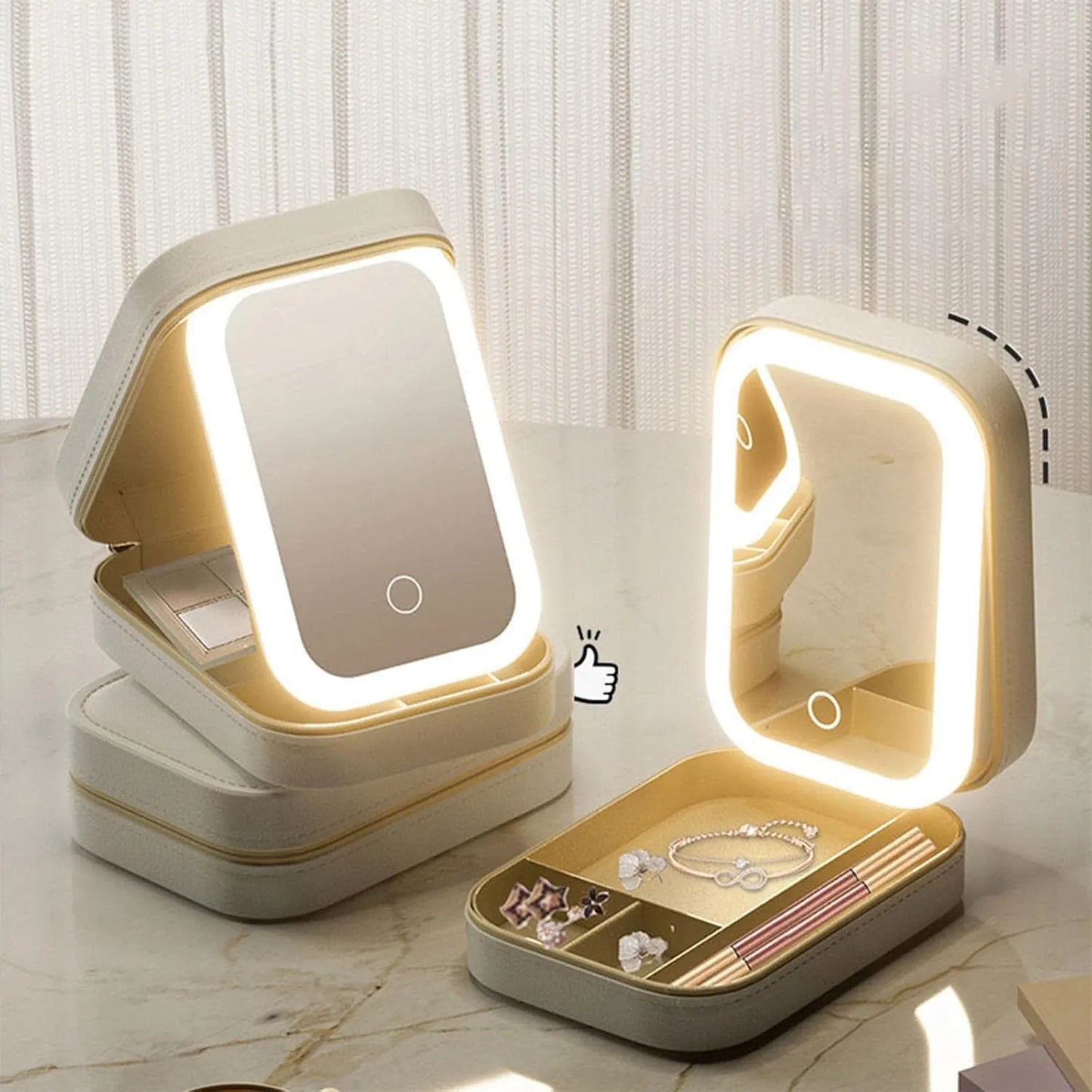 USB Rechargeable Travel Cosmetic Organizer with LED Mirror