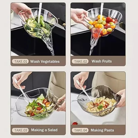 Multi-Purpose Glass Colander Bowl with Drainage