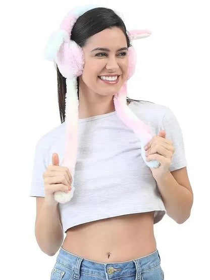 Girls Winter Plush Earmuffs with Moving Bunny Ears