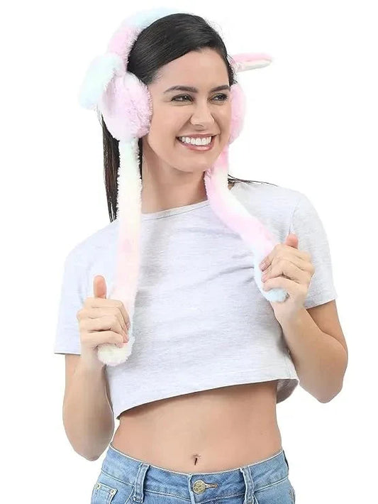 Girls Winter Plush Earmuffs with Moving Bunny Ears