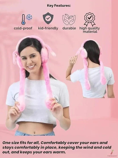 Girls Winter Plush Earmuffs with Moving Bunny Ears