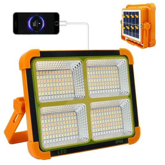4 Panel Solar LED Flood Light | Rechargeable USB & Solar Charging | 5 Lighting Modes