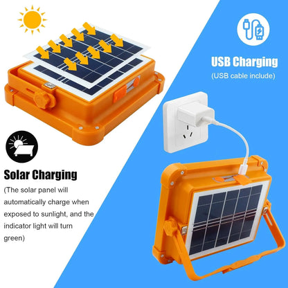 4 Panel Solar LED Flood Light | Rechargeable USB & Solar Charging | 5 Lighting Modes