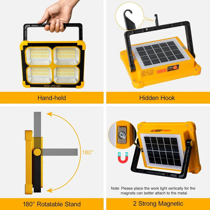 4 Panel Solar LED Flood Light | Rechargeable USB & Solar Charging | 5 Lighting Modes