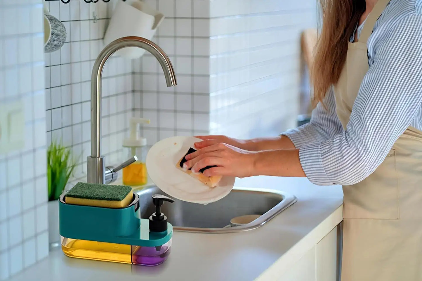 3 in 1 Dish Soap Pump Dispenser with Sponge Holder